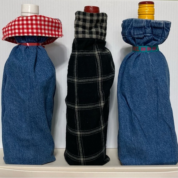 Denim and Flannel Wine Tote Bags Set of 3 - Picture 13 of 14